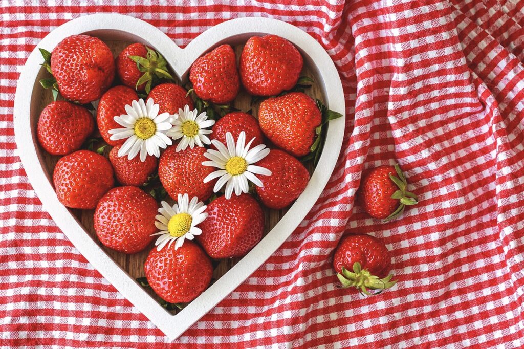 strawberries, ripe, hearts